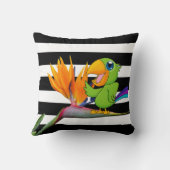 オウム、コーデータ、椰子の葉、ストライプ クッション (裏面)