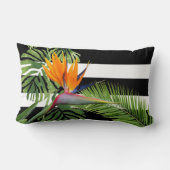 オウム、コーデータ、椰子の葉、白黒ストライプ ランバークッション (裏面)