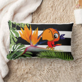 オウム、コーデータ、椰子の葉、白黒ストライプ ランバークッション (ブランケット)