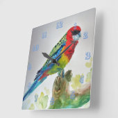 オウム・ローゼルAustralian Birds Water color スクエア壁時計 (傾斜)