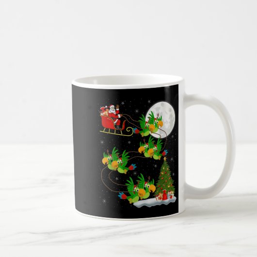 オウム 鳥 サンタ ソリ 飛行 おもしろい 魔法の クリスマス コーヒーマグカップ (右)