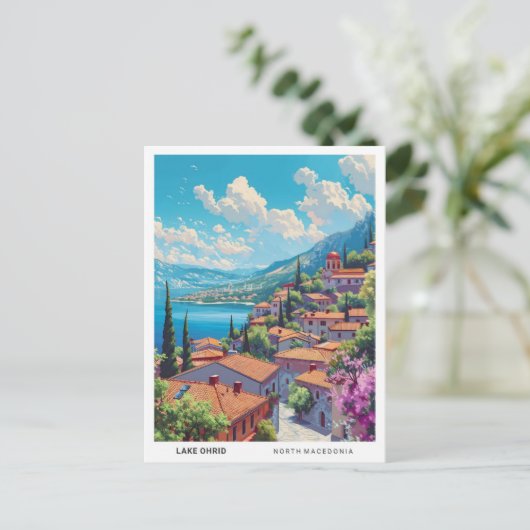 オウリド湖北マケドニア旅行の青空 ポストカード (スタンド正面)