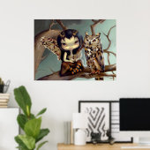 オウリンアートプリントフクロウ妖精ファンタジー ポスター (ホームオフィス)