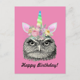 オウルアイコーン ヴィンテージ ユニコーン オウル ハッピー バースデー ピンク ポストカード