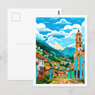 オウロプレトブラジルヴィンテージ旅行イラストレーション ポストカード