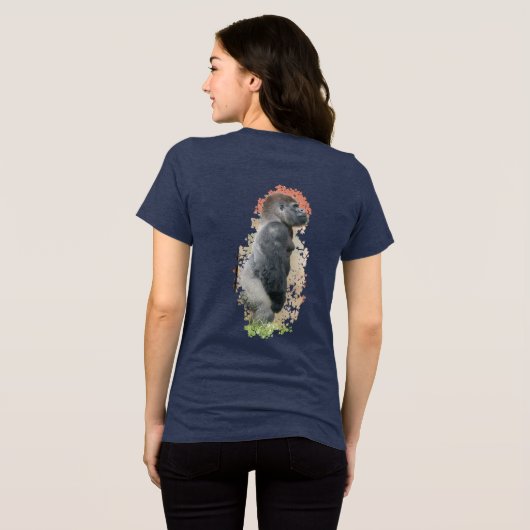 オウンビの直立姿 – ニシゴリラの力強さ トライブレンドTシャツ (裏面全面)