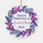 オウ初めてのクリスマスズアウンティ&アンクルパープルリース セラミックオーナメント (裏面)