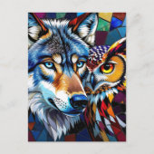 オオオオカミとフクロウモザイク ポストカード (正面)