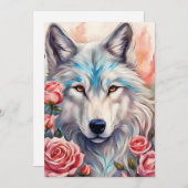 オオオカミの頭ピンクのバラの動物の絵を描野生動物 シーズンカード (正面/裏面)
