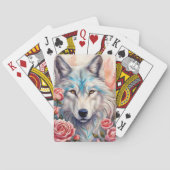 オオオカミの頭ピンクのバラの動物の絵を描野生動物 トランプ (裏面)