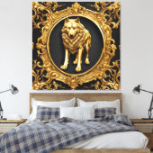 オオオカミの黒と金ゴールド装飾枠 キャンバスプリント (インサイチュ (寝室))
