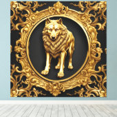 オオオカミの黒と金ゴールド装飾枠 キャンバスプリント (インサイチュ (ウッドフロア))