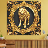 オオオカミの黒と金ゴールド装飾枠 キャンバスプリント (インサイチュ (リビング))