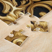 オオオカミの黒と金ゴールド装飾枠 ジグソーパズル (側面)