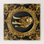 オオオカミの黒と金ゴールド装飾枠 ジグソーパズル (横)