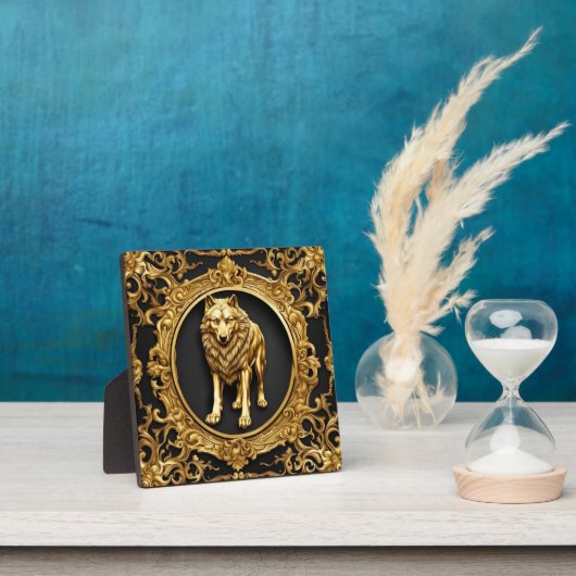 オオオカミの黒と金ゴールド装飾枠 フォトプラーク (インサイチュ)