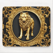 オオオカミの黒と金ゴールド装飾枠 マウスパッド (正面)