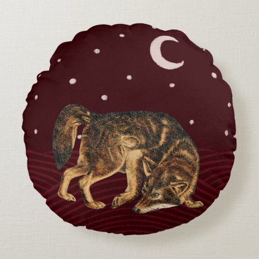 オオオカミ冬枕林動物 ラウンドクッション (正面)