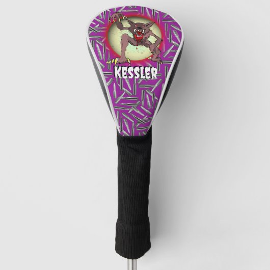 オオオカミ満月パープルハロウィーンのパーソナライズ ゴルフヘッドカバー (正面)