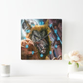 オオオカミ満月熱 スクエア壁時計 (ホーム)