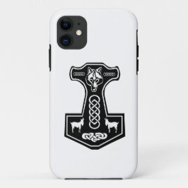 オオカミおよびヤギが付いている異教のなトールのハンマー iPhone 11 ケース