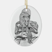 オオカミおよびワタリガラスの白黒デザイン セラミックオーナメント (右)
