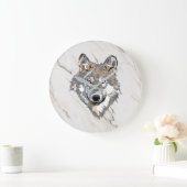 オオカミおよび大理石模様をつけられる ラージ壁時計 (ホーム)