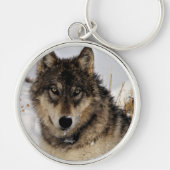 オオカミか雪で置いている材木オオカミ キーホルダー (正面)