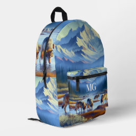 オオカミがいる青い山 プリントバックパック