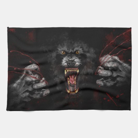 オオカミがハートを引き裂く キッチンタオル (横)