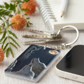 オオカミが夜の満月で吠える キーホルダー (正面右)