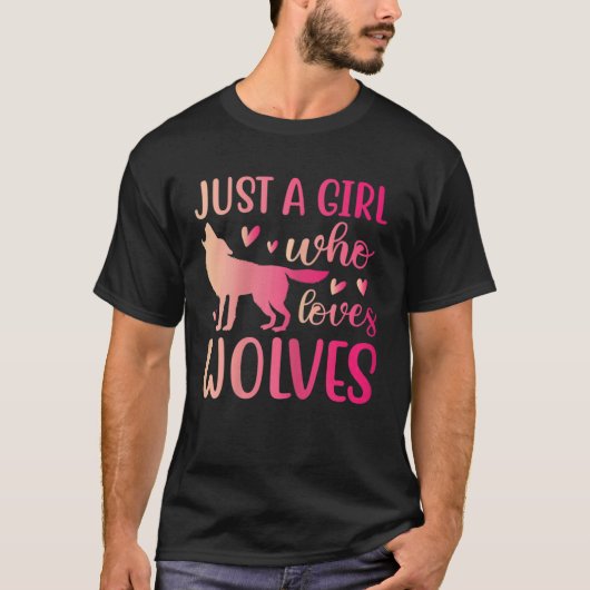 オオカミが大好きな女の子かわいいオオカミ Tシャツ (正面)