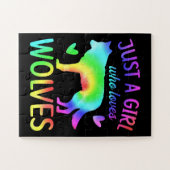 オオカミが大好きな女の子の水色、水色 ジグソーパズル (横)