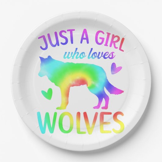 オオカミが大好きな女の子の水色、水色 ペーパープレート (正面)