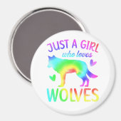 オオカミが大好きな女の子の水色、水色 マグネット (正面/裏面)