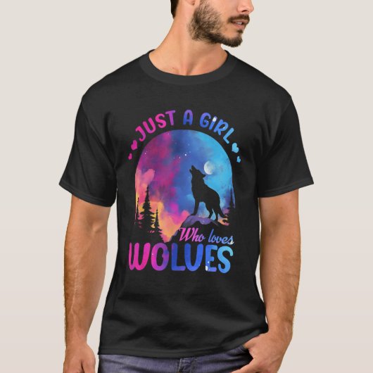 オオカミが大好きな少女かわいいオオカミ Tシャツ (正面)