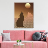 オオカミが月でブラウンとタンでハウリング キャンバスプリント (インサイチュ (リビング))