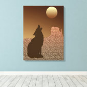 オオカミが月でブラウンとタンでハウリング キャンバスプリント (インサイチュ (ウッドフロア))