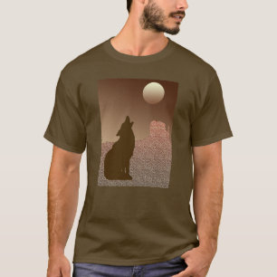 オオカミが月でブラウンとタンでハウリング Tシャツ
