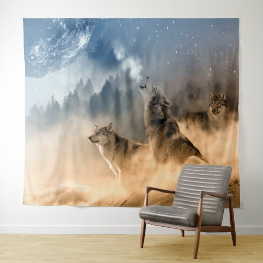 オオカミが月で吠える タペストリー (インサイチュ(横))