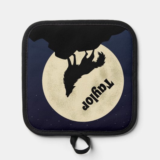 オオカミが月で吠えパーソナライズされたる 鍋敷き (正面)