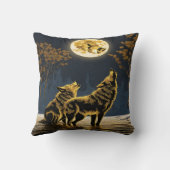 オオカミが月に照らされた空の下でハウリング クッション (裏面)