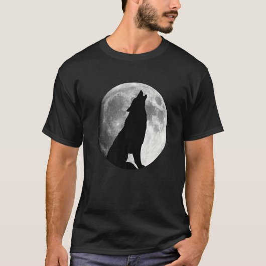 オオカミが月のオオカミで吠える Tシャツ (正面)