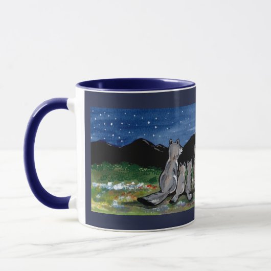 オオカミが月のデザイナーでハウリングDark Blue Mug マグカップ (左)