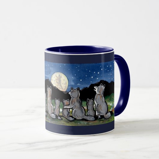 オオカミが月のデザイナーでハウリングDark Blue Mug マグカップ (正面右)