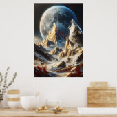 オオカミが月の峰の下で吠える ポスター (キッチン)