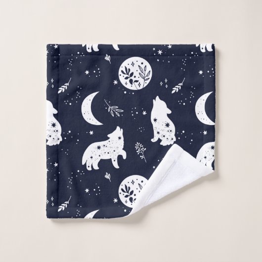 オオカミが月の恵み箱で吠える バスタオルセット (ウォッシュタオル)