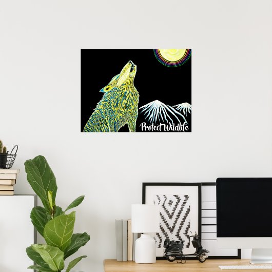 オオカミが月の野生生物で保護泣き叫ぶ ポスター (ホームオフィス)