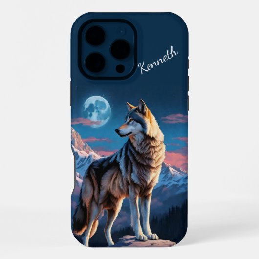 オオカミが月光の下で吠える iPhoneケース (裏面)