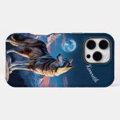 オオカミが月光の下で吠える iPhoneケース (裏面横)